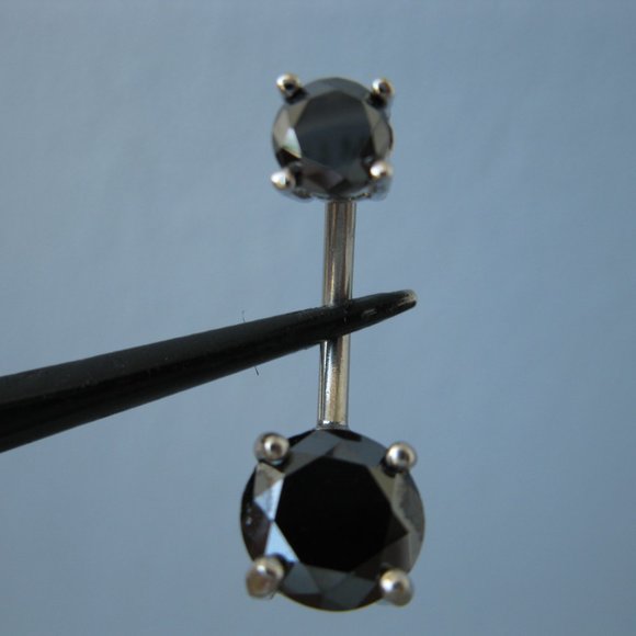 2.75ctw REAL BLACK DIAMOND BELLY RING, 2 DIA'S, APPRAISAL, FREE DIAMOND TESTER - Picture 3 of 12